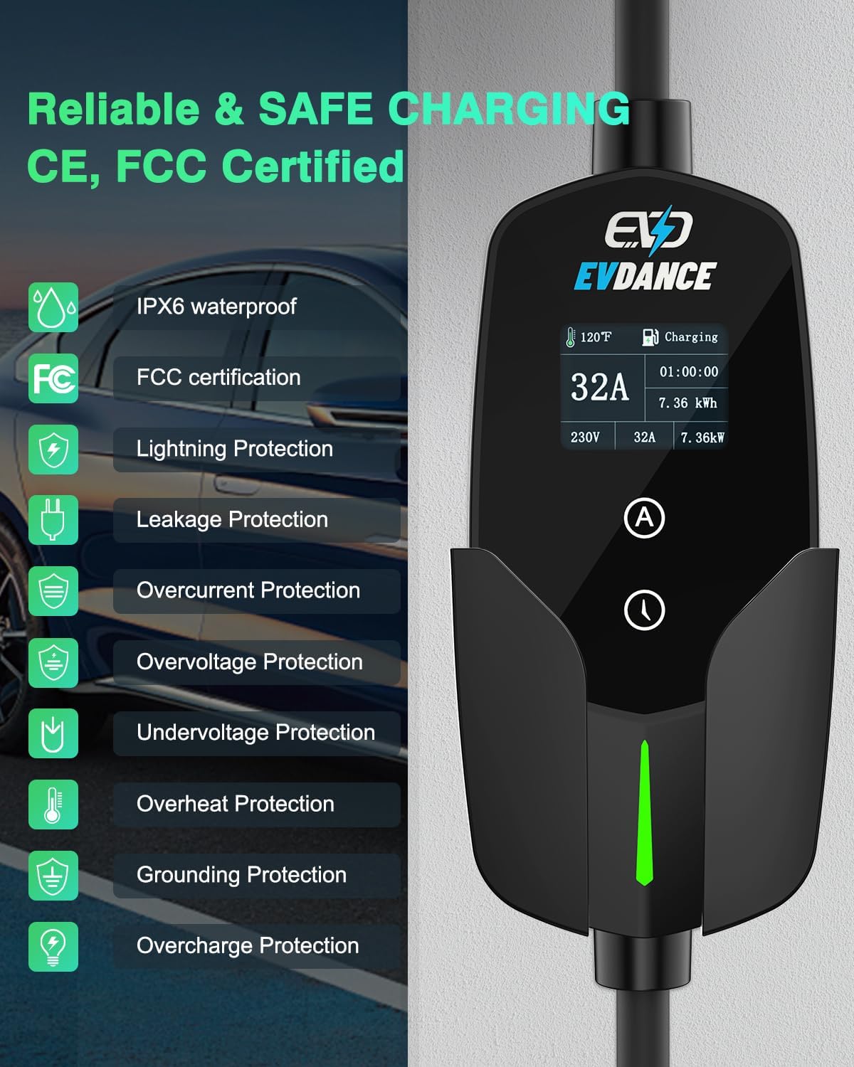 EVDANCE-Chargeur de voiture él - Portable Ev Charger 32A Type 2 Cee Plug avis et prix